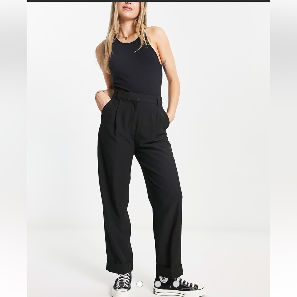 & Other Stories Black High-Waist Pleated Trousers